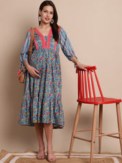 Blue & Peach Floral Maternity Dress