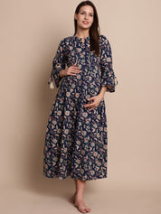 Navy Blue Floral Maternity Dress