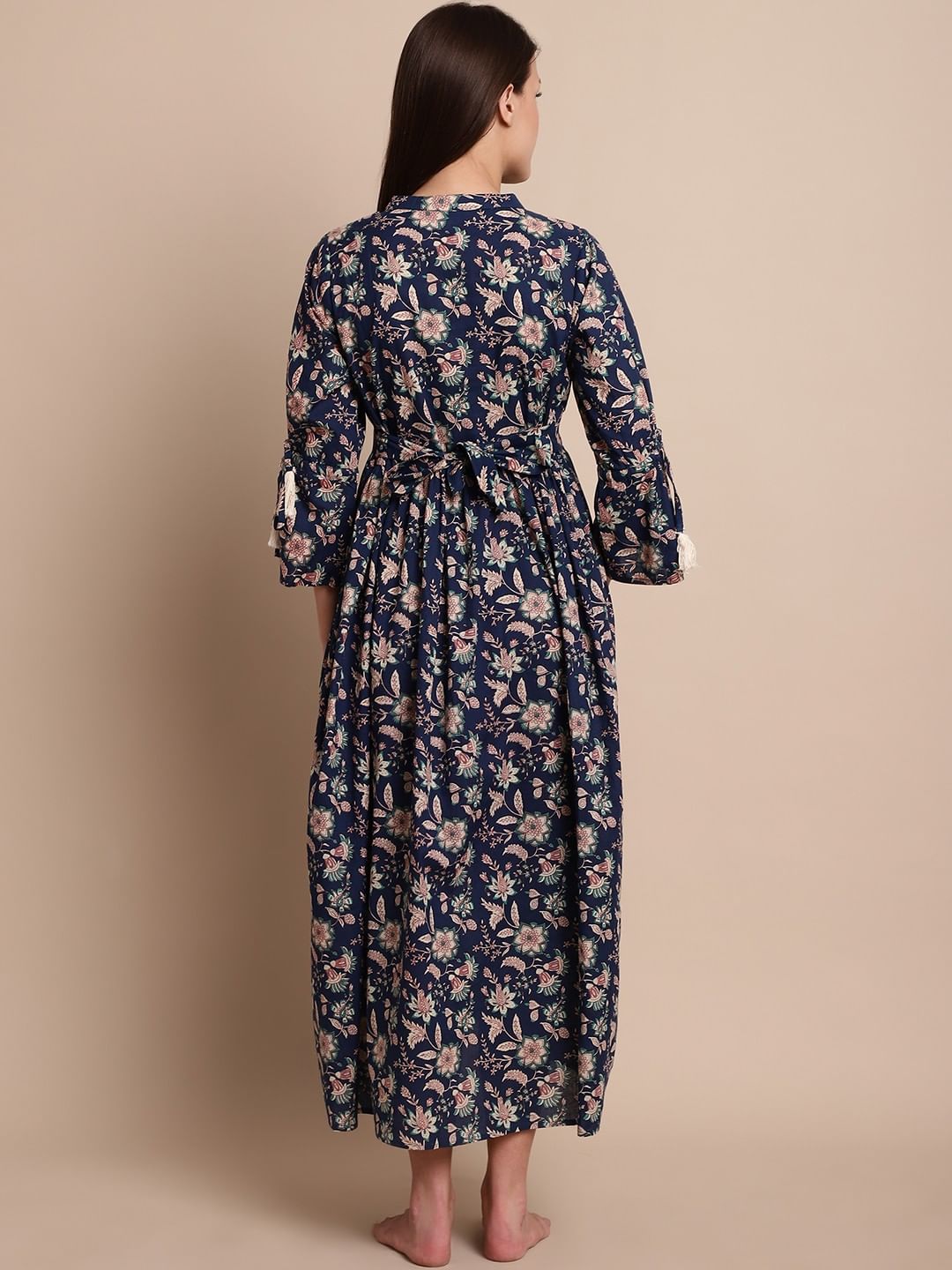 Navy Blue Floral Maternity Dress