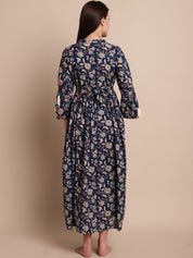 Navy Blue Floral Maternity Dress