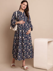Navy Blue Floral Maternity Dress