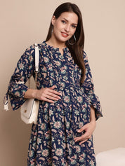 Navy Blue Floral Maternity Dress