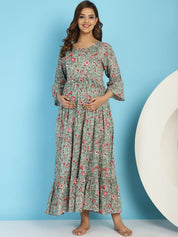Green Floral Rayon Maternity Dress