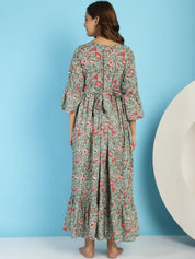 Green Floral Rayon Maternity Dress