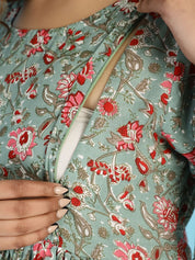 Green Floral Rayon Maternity Dress