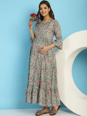 Green Floral Rayon Maternity Dress