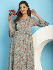 Green Floral Rayon Maternity Dress