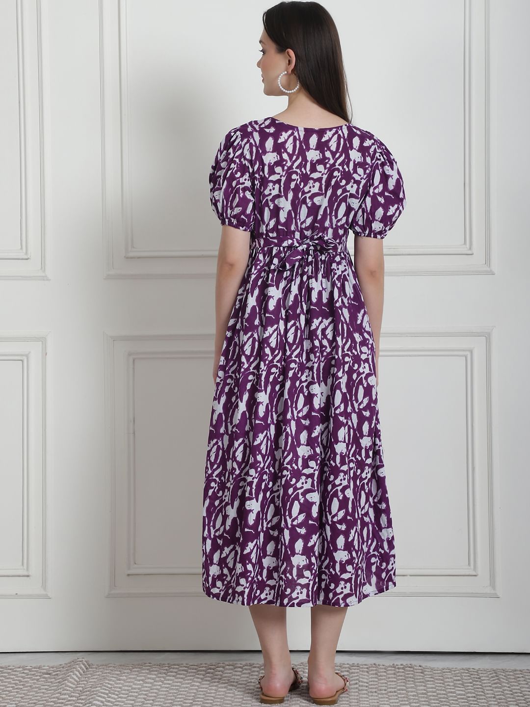 Floral Print Purple Cotton Maternity Nightdress