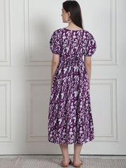 Floral Print Purple Cotton Maternity Nightdress
