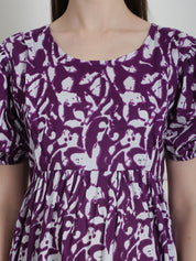 Floral Print Purple Cotton Maternity Nightdress