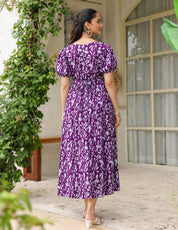 Floral Print Purple Cotton Maternity Nightdress