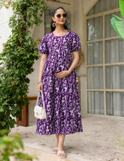 Floral Print Purple Cotton Maternity Nightdress