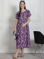 Floral Print Purple Cotton Maternity Nightdress