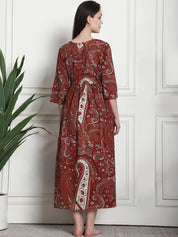 Printed Maroon Cotton Maternity Nightdress