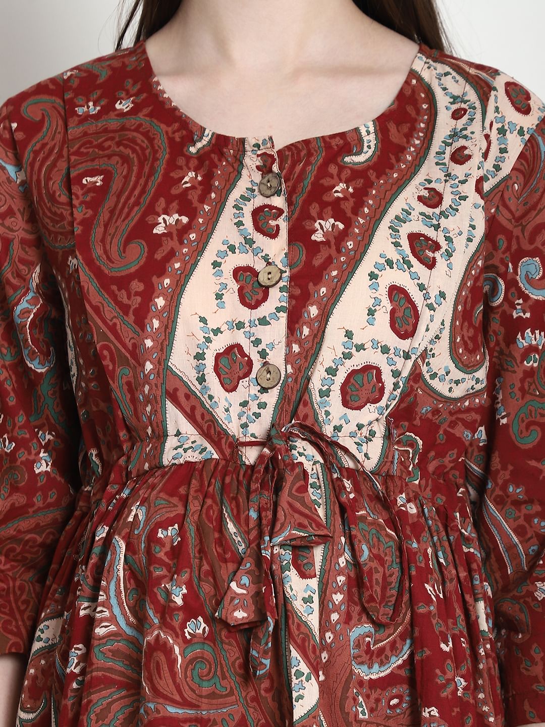 Printed Maroon Cotton Maternity Nightdress