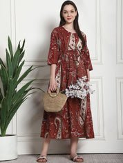 Printed Maroon Cotton Maternity Nightdress