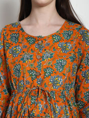 Floral Print Orange Cotton Maternity Nightdress