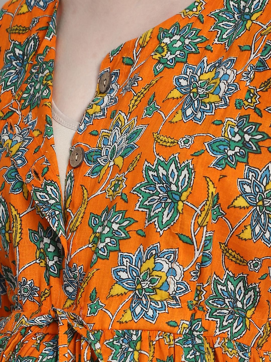 Floral Print Orange Cotton Maternity Nightdress