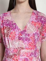 Floral Print Purple Cotton Maternity Wrap Dress