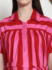 Striped Red & Pink Cotton Maternity Dress