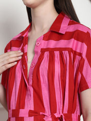 Striped Red & Pink Cotton Maternity Dress