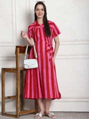 Striped Red & Pink Cotton Maternity Dress