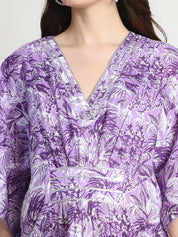 Floral Print Purple Cotton Maternity Kaftan Dress Calf Length