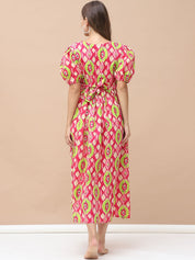 Geometric Print Multi Cotton Maternity Nightdress Calf Length