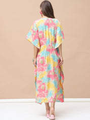 Printed Multi Chanderi Silk Maternity Kaftan Dress Calf Length