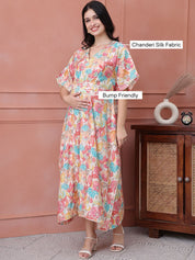 Multi Floral Chanderi Silk Maternity Kaftan Dress