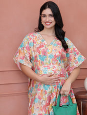 Multi Floral Chanderi Silk Maternity Kaftan Dress