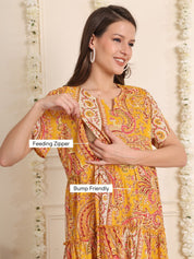Yellow Floral Cotton Maternity Dress