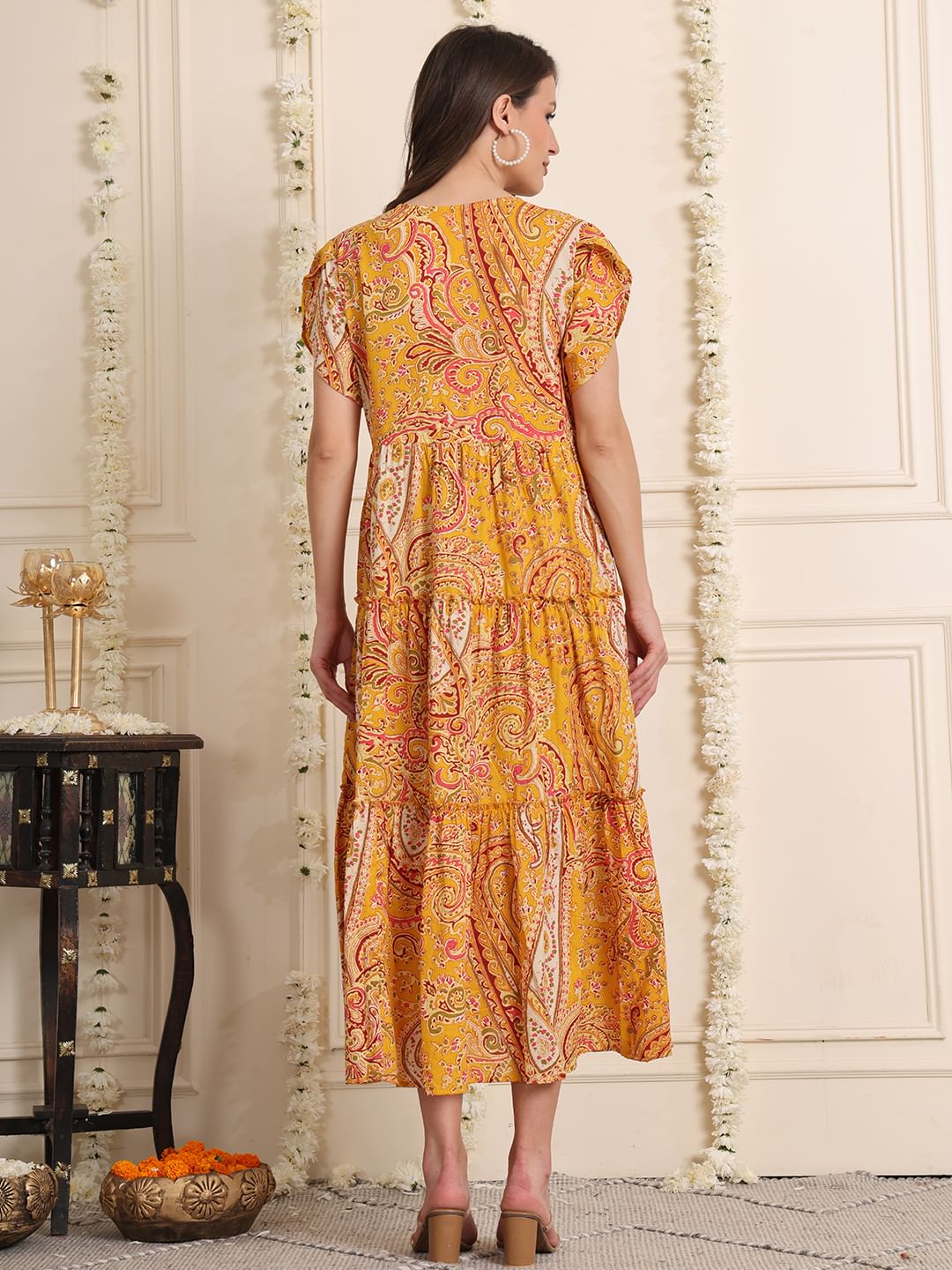 Yellow Floral Cotton Maternity Dress