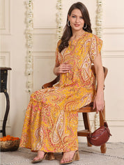 Yellow Floral Cotton Maternity Dress