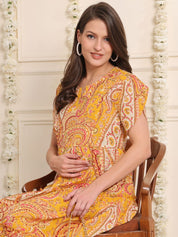Yellow Floral Cotton Maternity Dress
