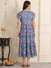 Light Blue Floral Cotton Maternity Dress