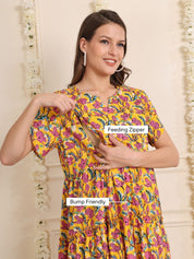Yellow Floral Cotton Maternity Dress