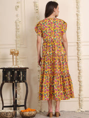 Yellow Floral Cotton Maternity Dress