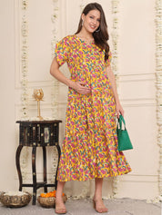 Yellow Floral Cotton Maternity Dress