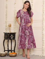 Purple Floral Cotton Maternity Dress