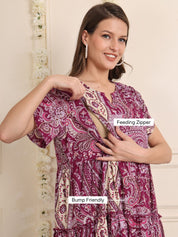 Purple Floral Cotton Maternity Dress