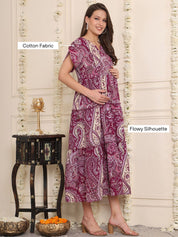 Purple Floral Cotton Maternity Dress