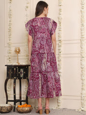 Purple Floral Cotton Maternity Dress