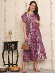 Purple Floral Cotton Maternity Dress
