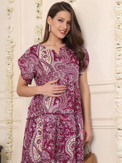 Purple Floral Cotton Maternity Dress