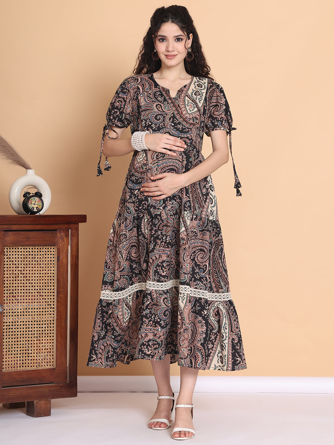 Black Floral Cotton Maternity Dress