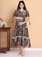 Black Floral Cotton Maternity Dress