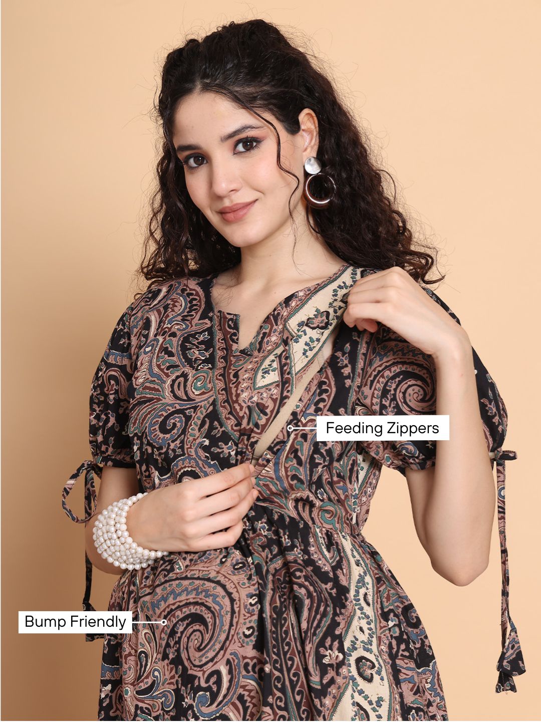 Black Floral Cotton Maternity Dress