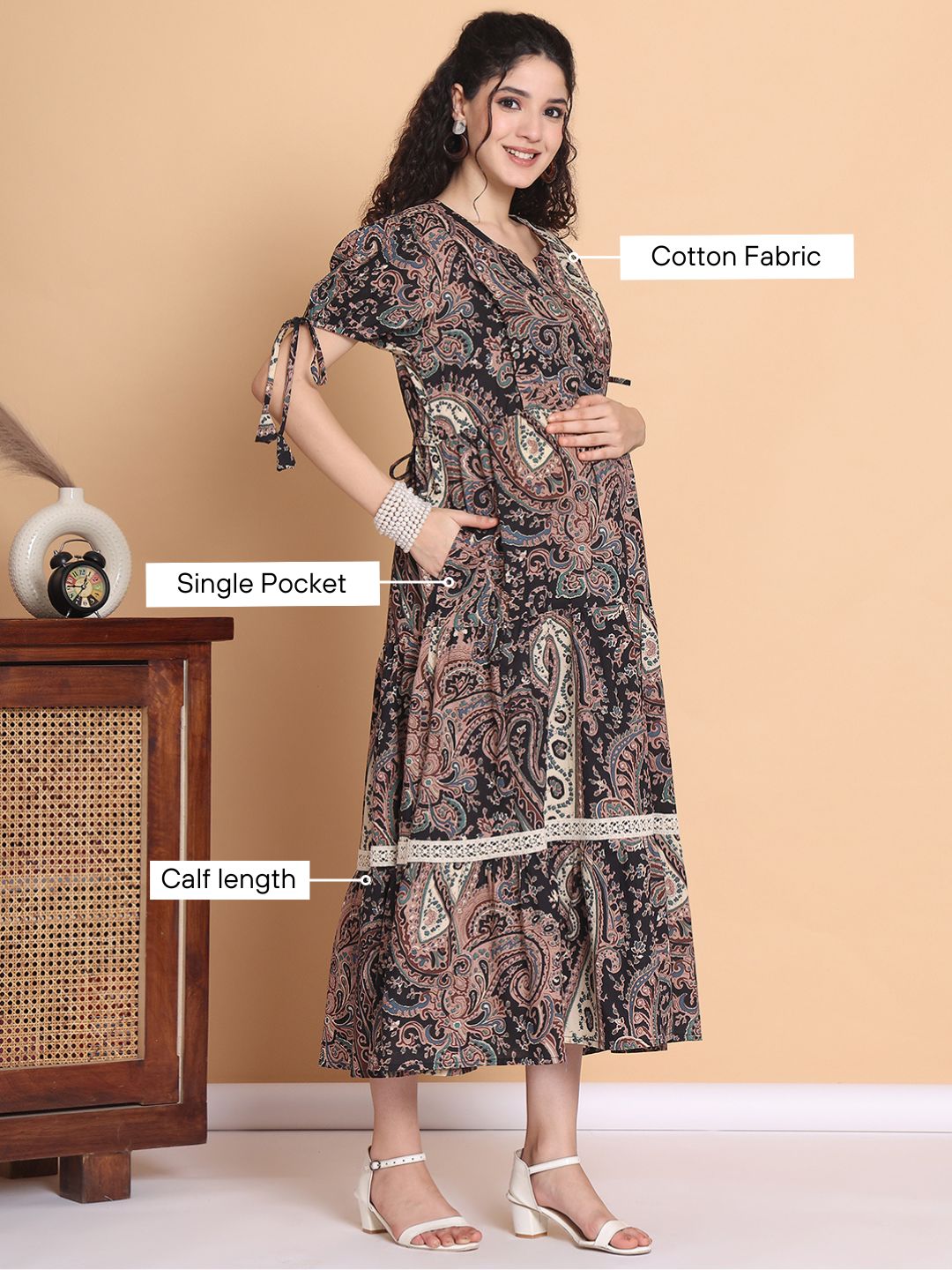 Black Floral Cotton Maternity Dress