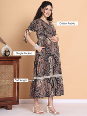 Black Floral Cotton Maternity Dress